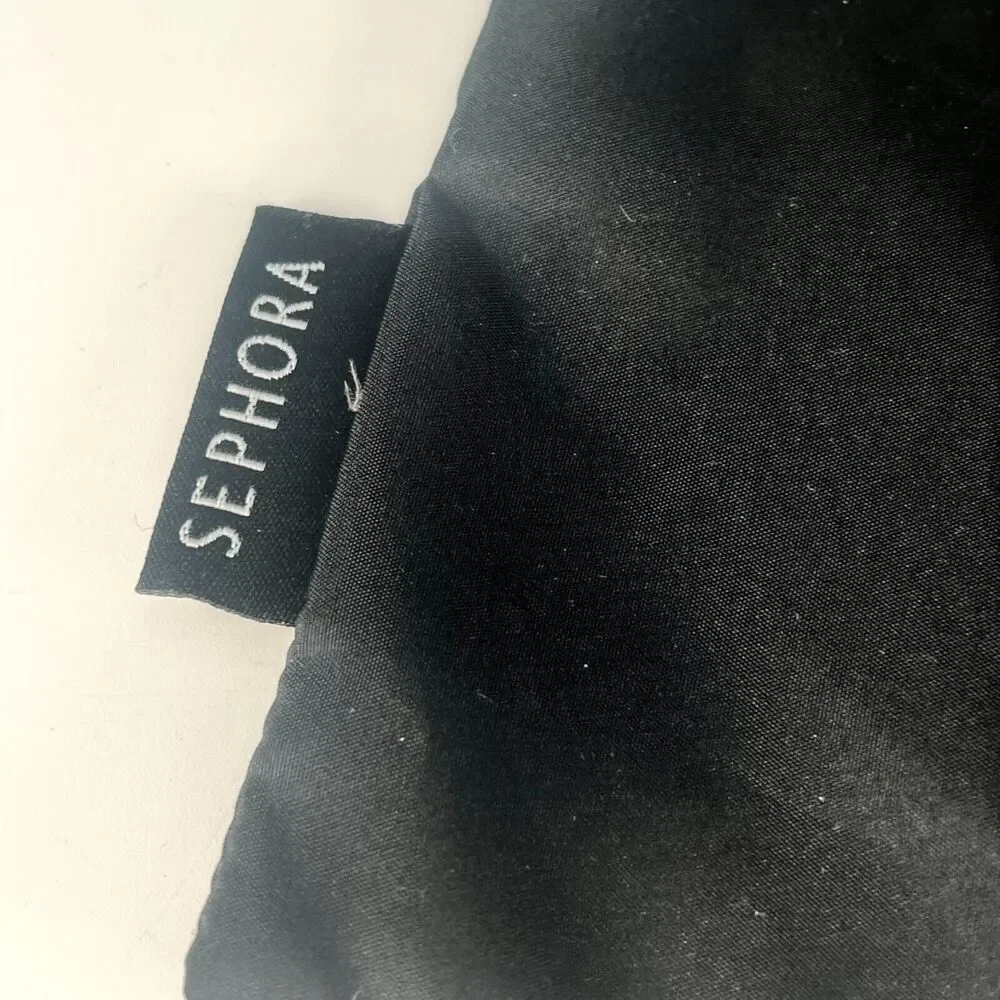 Sephora Oh What Fun Drawstring Nylon MakeUp Delicates Travel Bag Black Gold New